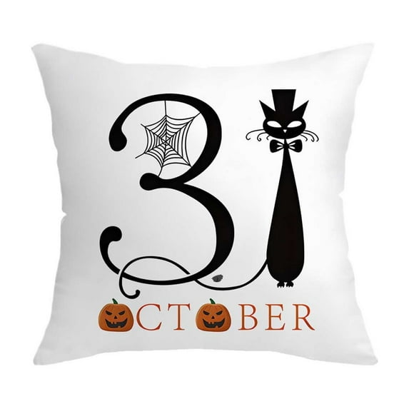 SLYNSHome Halloween Decorative Throw Pillow Covers,17.7x17.7Inch Pillow Case Happy Hallowmas Cat Pillowcase Washable Cushion Cover for Home Office Sofa Bed Outdoor (White)