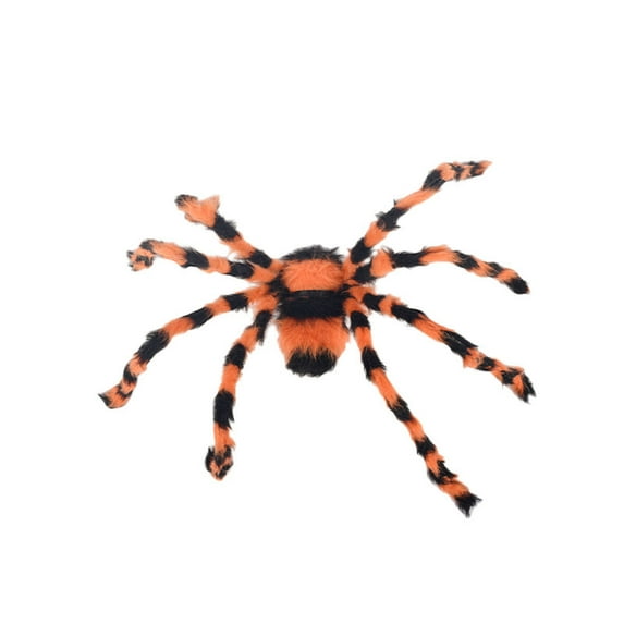 SLYNSHome Halloween Giant Spider with Red Eyes Hallowmas Big Colorful Spider Props for Outdoor Hairy Realistic Spider with Stripe for Home Party Yard Halloween Decoration (49Inch)