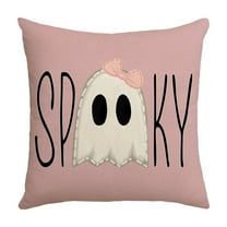 SLYNSHome Halloween Pillow Case,17.7x17.7Inch Cute Bow Ghost Throw Pillow Covers with Invisible Zipper Spooky Flax Pillowcase Cushion Cover for Halloween Home Decoration (Pink)