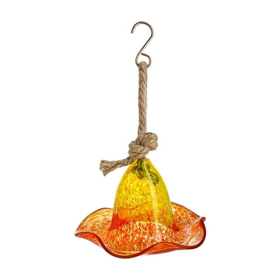 SLYNSHome Hummingbird Feeder for Garden Decoration,Hanging Glass Birds Feeder Ornament with Matel Hook Hanger Humming Bird Fedding for Yard/Patio/Courtyard/Outside (Yellow)