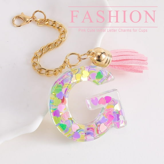SLYNSHome Initial Letter Keychain for Women Fashion Alphabet Keychain Ornament with Tassel Heart Key Ring Pendant for Purse Handbags Women Girl
