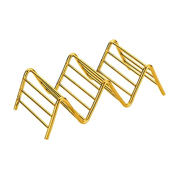 SLYNSHome Kitchen Gadgets Supplies Taco Holders 2-Cell Stainless Steel Wavy Taco Stand Dishwasher Safe Kitchen Accessories - Gold