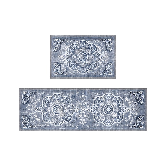 SLYNSHome Kitchen Mat Set of 2 Non Slip Floor Mats & Runner Rug 15.7x23.6 inch/15.7x47.2 inch (Blue)