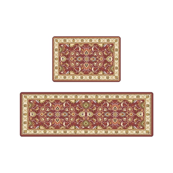 SLYNSHome Kitchen Mat Set of 2 Non Slip Floor Mats & Runner Rug 15.7x23.6 inch/15.7x47.2 inch (Red)