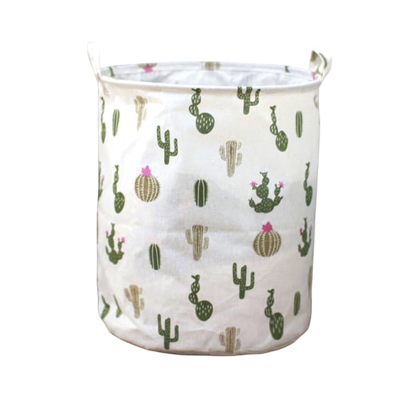 SLYNSHome Laundry Hamper for Bathroom Accessories Foldable Laundry Basket 11.8x15.7 inch Dirty Clothes Storage Bags Bucket with Handles for Bedroom (Cactus)
