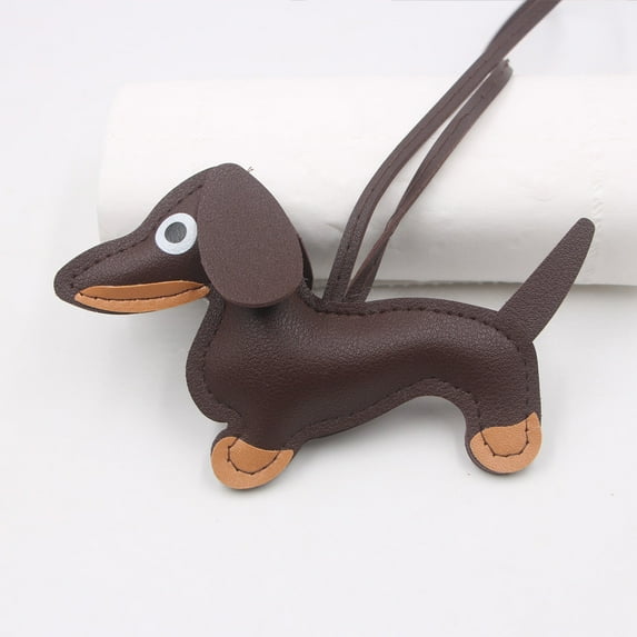 SLYNSHome Leather Keychain for Women Cute Dachshund Keychain Bag Pendant Dogs Puppy Ornament Key Chain for Bags Decoration (Brown)