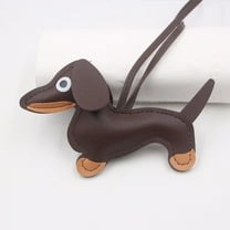 SLYNSHome Leather Keychain for Women Cute Dachshund Keychain Bag Pendant Dogs Puppy Ornament Key Chain for Bags Decoration (Brown)