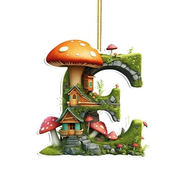 SLYNSHome Letters Decoration,Hanging Letters Statues Sign with Mushroom and Fairy House Pattern Ornamentsfor Kids Room,Wall and Trees Outdoor Miniature Fairy Garden Decor Accessories