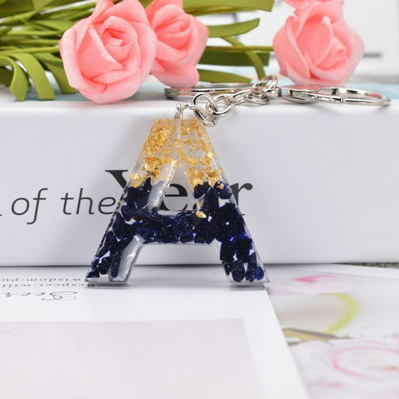 SLYNSHome Letters Keychain Pendant,Crystal Glue Fashion Black Sparkling Key Chains Decoration,Key Ring Ornaments for Car Purse Bag or as Gifts to Friend