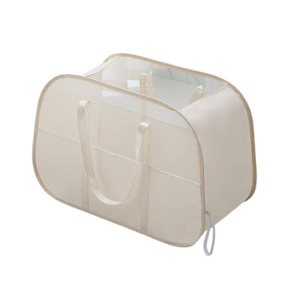 SLYNSHome Mesh Pop Up Laundry Hamper Collapsible Laundry Baskets Foldable Clothes Storage Bags with Handles for Home Dorm Travel Bathroom Accessories (Beige)