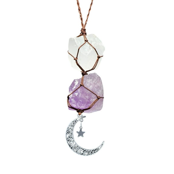 SLYNSHome Natural Crystal Stone Pendant for Car, Hanging Car Charm Healing Crystals Suncatcher Ornament for Home Indoor Car Rearview Mirror Accessories Hanging Luck Decor
