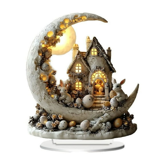 SLYNSHome Rabbit Decoration for The Home Moon Bunny Eggs Castle Statue Easter Ornament Rabbit Figurines for Table Desk Office Bedroom