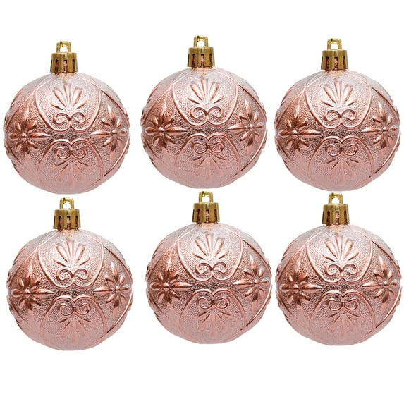 SLYNSHome - Set of 6 Pcs - Christmas Balls Ornaments - 2.4 inch - Shatterproof - Glitter - Xmas Ball Hanging Pendant Decorations for Holiday (Rose Gold)