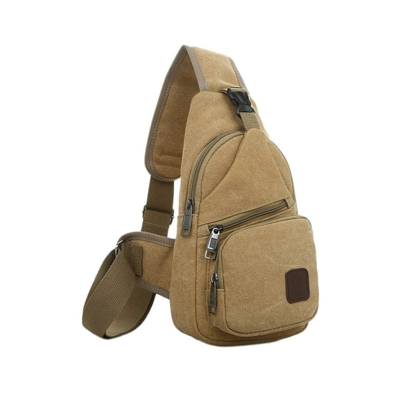 SLYNSHome Sling Bag for Men Canvas Chest Bag Crossbody Shoulder Bag Casual Purse Pouch (Khaki)