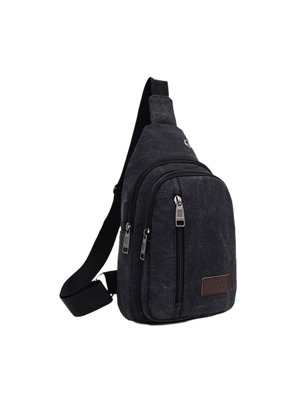Sling Bag for Men/Women Canvas Chest Bag Crossbody Shoulder Bag with USB Charging for Travel Hiking Daily Working (Black)
