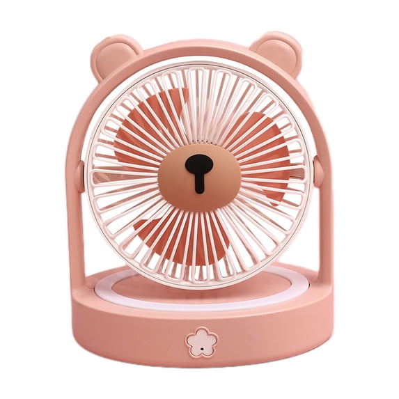 SLYNSHome Small Desk Fan with LED Lights Quiet Cute Bear Table Fan Lamps Portable Mini Bedside Fans Rechargeable Travel Fan for Home Office Decoration (Pink)