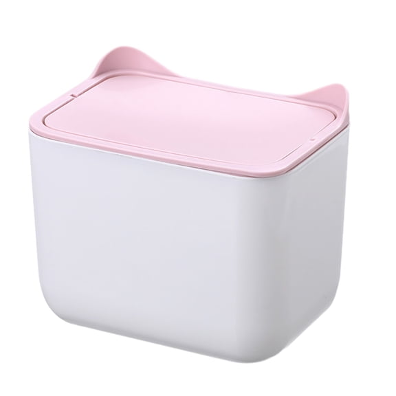 SLYNSHome Small Trash Can for Tabletop - 6.8x6 inch - Flip Lid - Swing Lids - Mini Cute Compact Desktop Garbage Container Wastebasket Recycling Bin for Bathroom (White)