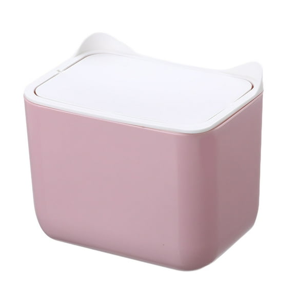 SLYNSHome Small Trash Can for Tabletop - 6.8x6 inch - Flip Lid - Swing Lids - Mini Cute Compact Desktop Garbage Container Wastebasket Recycling Bin for Kitchen (Pink)