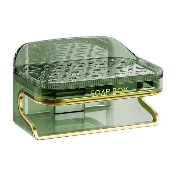 SLYNSHome Clearance Soap Dish Holder for Bathroom,Wall Mounted Soap Dish Bar - Drill-Free - Double Layer - Soap Box Soap Tray for Shower,Toilet Kitchen Organizers and Storages (Green)
