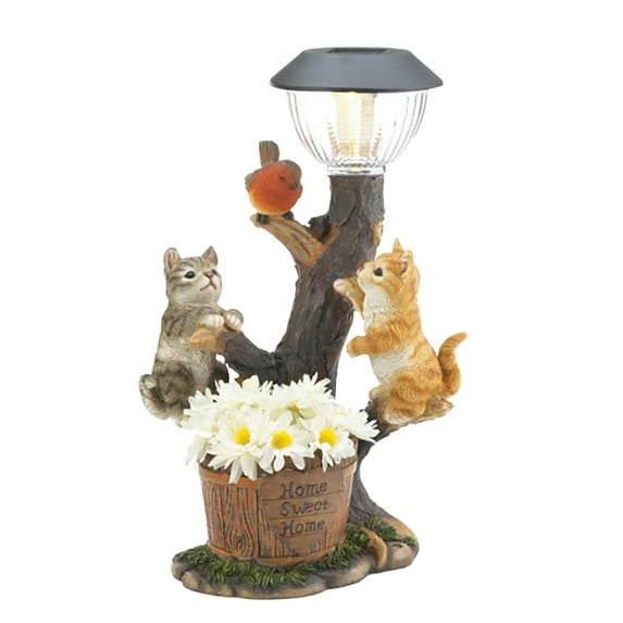 SLYNSHome Clearance Solar Garden Cat Statue Lights,Resin Figurine Cat and Butterfly Playing Outdoor Decor with LED Lights,Outdoor Decoration for Patio,Balcony,Yard, Lawn Housewarming Garden Gift