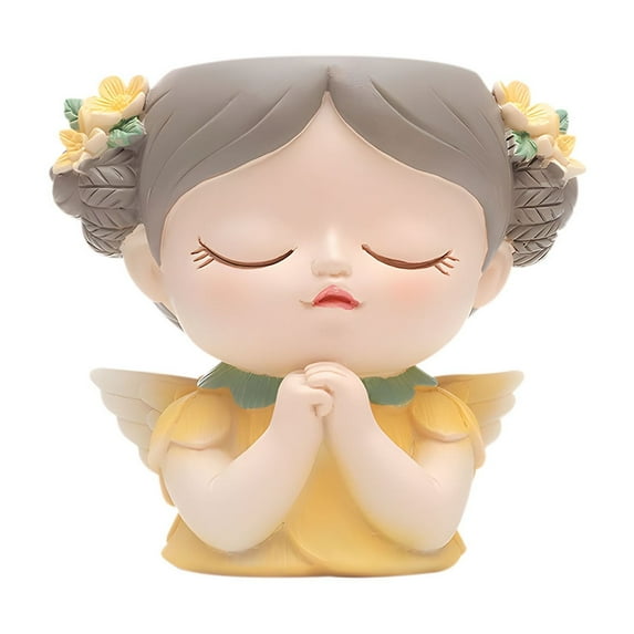 SLYNSHome Succulent Planters,Small Fairy Head Planter Cute Resin Cactus Pots with Drainage Girl Face Flower Pot Decoration for Home Garden Office Plant Ornaments Accessories