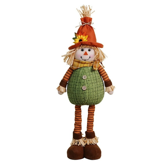 SLYNSHome Thanksgiving Fall Plush Scarecrow Doll,Autumn Cute Stuffed Sunflower Doll for Fall Harvest Party Table Centerpieces Home Car Tabletop Decorations (Long Legs,Girl,Green)