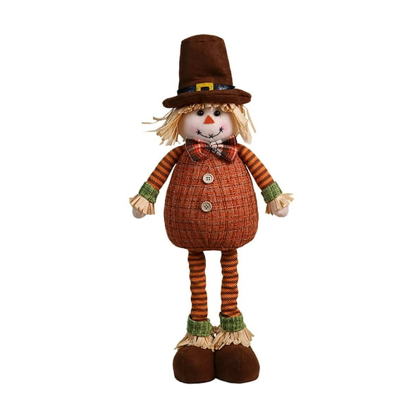 SLYNSHome Thanksgiving Fall Plush Scarecrow Doll,Autumn Cute Stuffed Sunflower Doll for Fall Harvest Party Table Centerpieces Home Car Tabletop Decorations (Long Legs,Boy,Orange)
