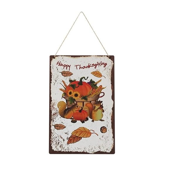 SLYNSHome Thanksgiving Fall Welcome Sign for Front Door,7.8x11.8Inch Wooden Pumpkin Squirrel Plaque Hanging Autumn Harvest Theme Party Sign Rustic Seasonal and Holiday Decoration