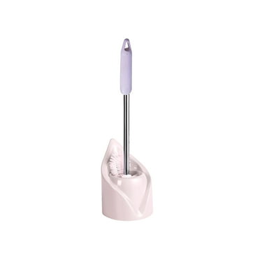 SLYNSHome Toilet Bowl Brush and Holder - 18.5 inch - Compact - No Blind Spots - Long Handle Stiff Bristles Toilet Brushes for Bathroom Cleaning (Pink)