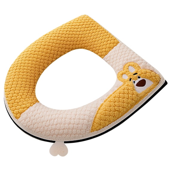 SLYNSHome Toilet Seat Cover Pads Toilet Ring Cushion with Adhesive Buckle - 15x17 inch - Washable Thicken Soft Warm Plush Toilet Covers Four Seasons Universal (Yellow)