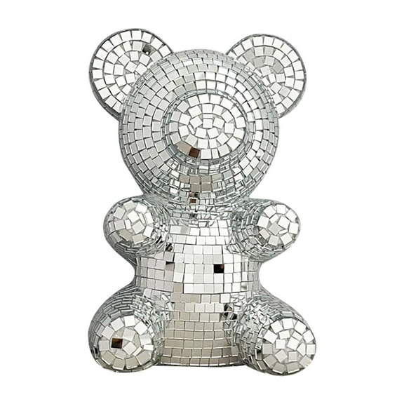 SLYNSHome Valentine's Day Bear Figurine - 5x7.5 inch - Disco Gold Bear Statue Gifts - Glossy Bright Color - for Girlfriend Lover Mom Kids (Silver)