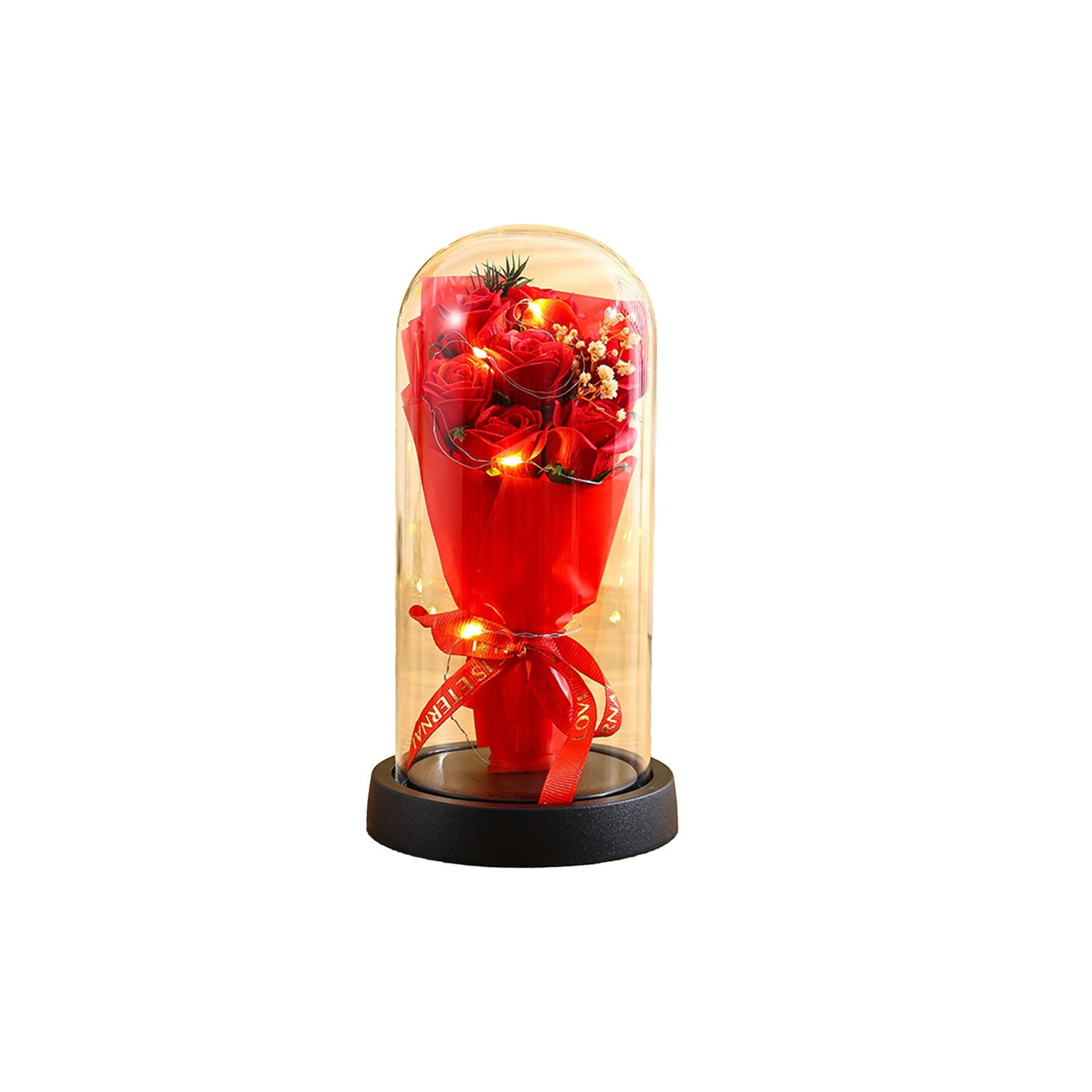 Preserved Pink Roses In Glass Dome With LED Lights – Forever Fresh Flower Gift For Women, Mom, Wife, Valentine's Day