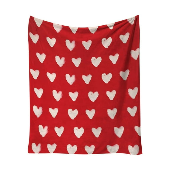 SLYNSHome Valentine's Day Throw Blanket - 51.2x39.4 inch - Heart Printing Winter Soft Warm Flannel Blankets for Bed Office Home Sofa as Valentine's Gifts (Red)