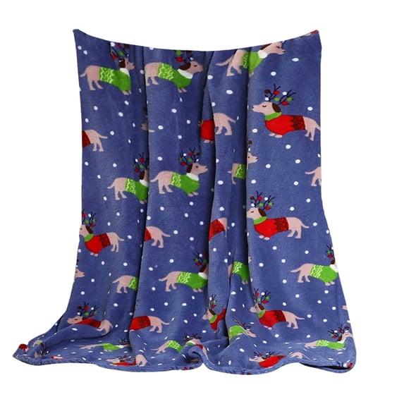 SLYNSHome Xmas Throw Blanket 27x39 inch,Lightweight Plush Flannel Blanket with Dachshund Pattern Soft Fuzzy Cozy Fleece Blanket for Sofa Office Home Christmas Decoration