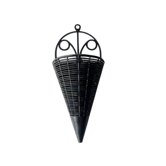 SLYNSHome Cone Shaped Wall Hanging Flower Pot,Black Imitation Rattan Plastic Basket, Wall Mounted Planter For Pothos Succulent Home Garden Decor