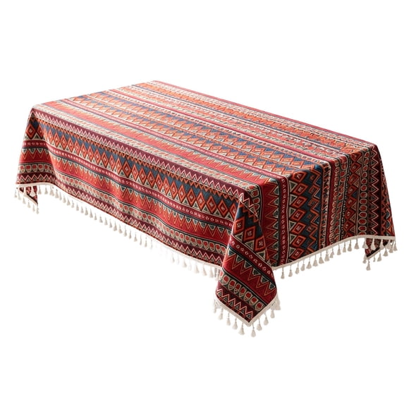 SLYNSHome Cotton Linen Tablecloth, 100x150 cm Printed Tassel Rectangular Table Cover, Washable Decorative Cloth for Dining Table Coffee Table Kitchen Home Decor