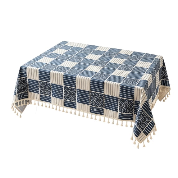 SLYNSHome Cotton Linen Tablecloth, 100x150 cm Printed Tassel Rectangular Table Cover, Washable Decorative Cloth for Dining Table Coffee Table Kitchen Home Decor