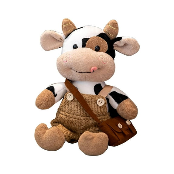 SLYNSHome Cow Stuffed Animal Toys Cute Plush Cow Doll with Bag,Brown Cow Stuffed Toy Birthdays Gift Valentine's Day Gifts
