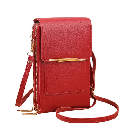 SLYNSHome Crossbody Cellphone Purse for Women,Touch Screen Bag Red Shoulder Strap Handbag Small Wallet