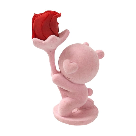 SLYNSHome Cute Bear Figurines with Preserved Rose,Pink Eternal Flowers Flocking Bear Statue Gift for Her in Valentine's Day Mother's Day Birthday