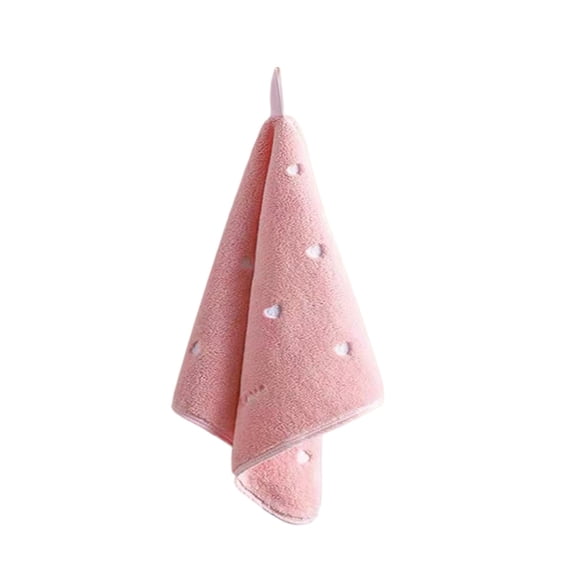 SLYNSHome Cute Heart Hand Towel,Pink Super Absorbent Soft Fleece Face Towel with Hanging Loop, Safe Material Washcloth for Bathroom Kitchen Home Use
