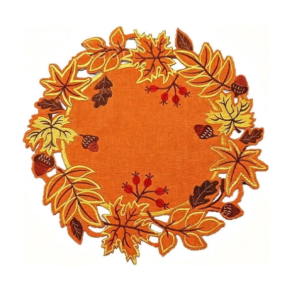 SLYNSHome Cutout Maple Leaf Round Placemat, Heat Resistant Autumn Harvest Table Mat For Dining Table Coffee Table Thanksgiving Halloween Home Tabletop Decor