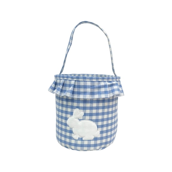 SLYNSHome Easter Bunny Basket Cute Rabbit Plaid Easter Buckets Eggs Hunt Blue Candy Gift Bags for Easter Party Supplies