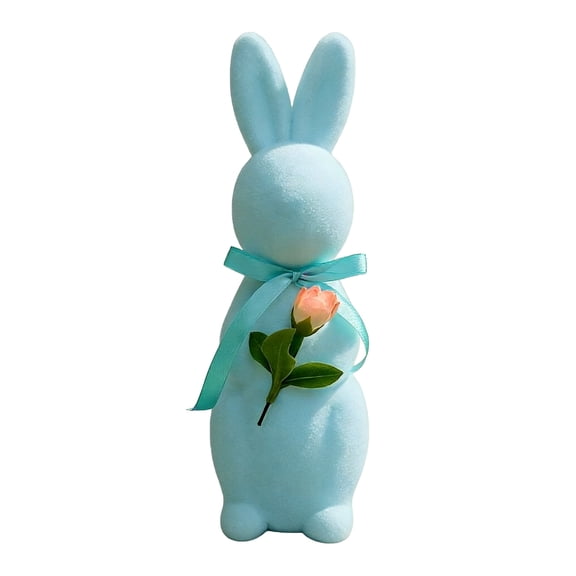 SLYNSHome Easter Bunny Decorations Flocked Bunnies Figurine Blue Soft Velvet Foam Rabbit Ornaments Spring Decor for Home Office Table