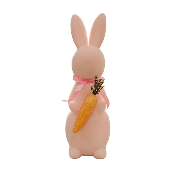 SLYNSHome Easter Bunny Decorations Flocked Bunnies Figurine Pink Soft Velvet Foam Rabbit Ornaments Spring Decor for Home Office Table