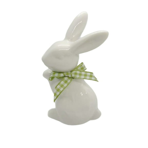 SLYNSHome Easter Bunny Figurine White Ceramic Bunny Rabbits Statue Modern Art Spring Home Decor Easter Decorations