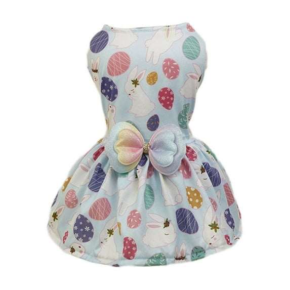 SLYNSHome Easter Dog Dress Blue Easter Bunny Dog Dress Pet Cat Puppy Dresses Summer Holiday Dog Clothes for Small Dogs Pet Easter Outfit - M