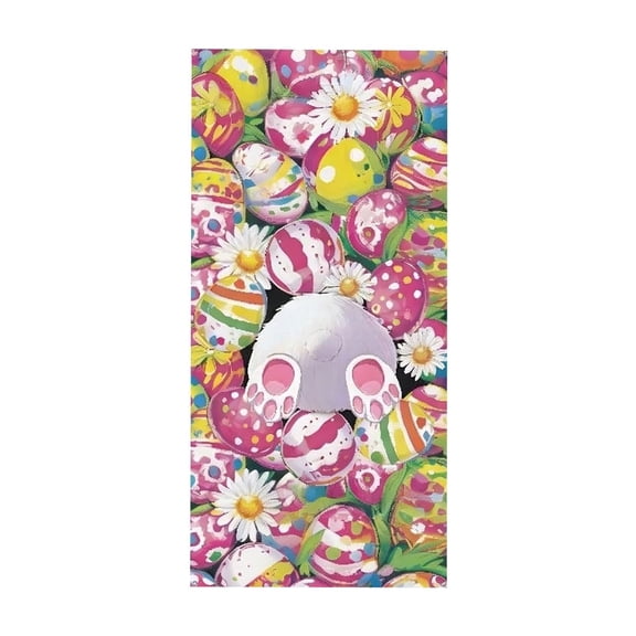 SLYNSHome Easter Door Cover Cute Bunny Rabbit Floral Spring Door Banner Easter Decoration