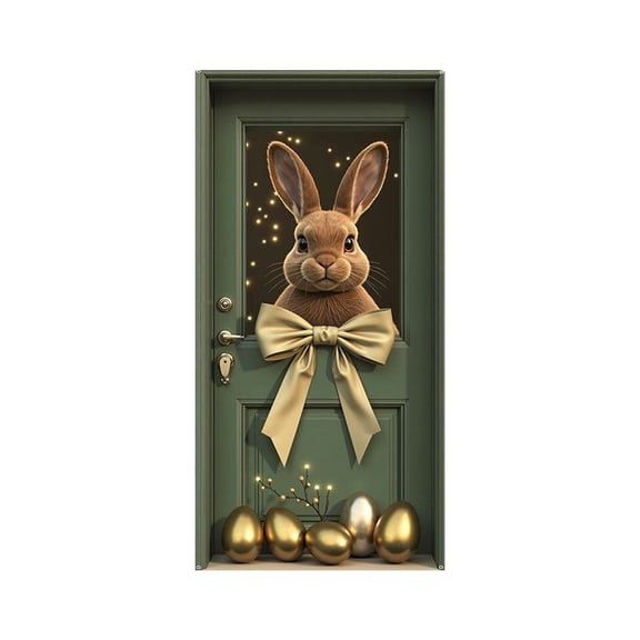 SLYNSHome Easter Door Cover, Cute Rabbit Easter Wreath Door Cover for Front Door, Spring Easter Egg Door Decoration for Holiday Party