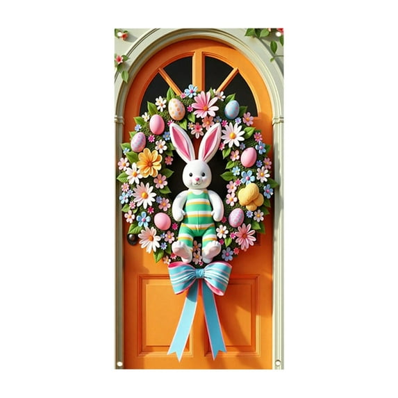 SLYNSHome Easter Door Cover for Front Door Spring Decorations Easter Bunny Door Cover Rabbit Easter Holiday Party Photography Background Decor